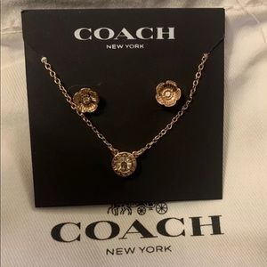 Coach gold earring and necklace set NIB